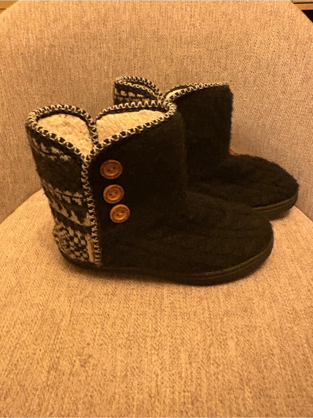 Muk Luks Black Booties with Knit Accent